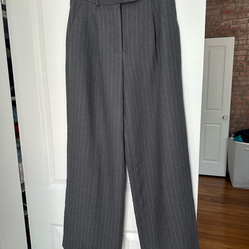 A&F Grey Pinstripe Wide Leg Trouser